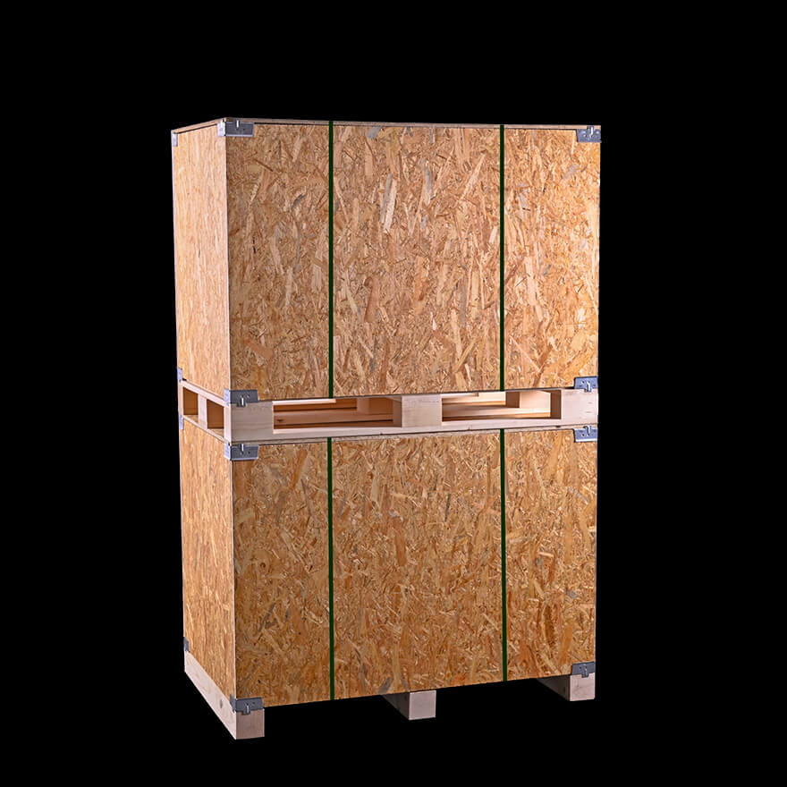 Stackable wooden crate for shipping parts for export